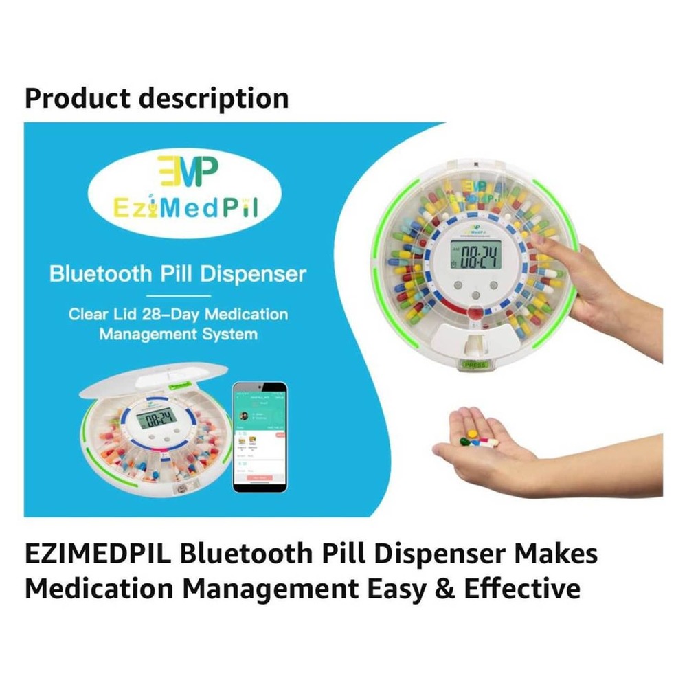 NEW EziMedPil Bluetooth Pill Dispenser w/Audio & Visual & App Alerts FREE GIFT